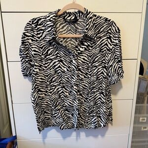 Zara Black and White Zebra Print Button Down Shirt